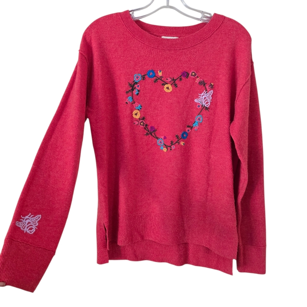 SUNDANCE‎  Womens heart floral embroidered wool sweater size small red love